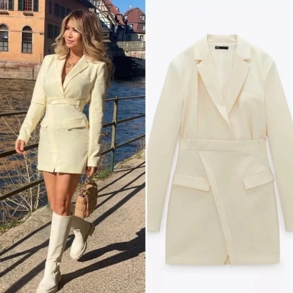 NWT Zara Long Sleeve Dress in Cream Size S